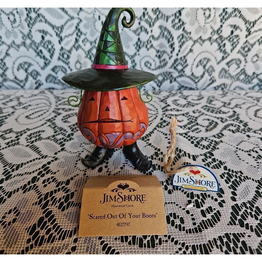 Jim Shore Orange Pumpkin with Green Witch Hat